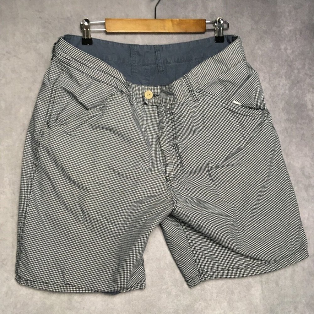 Reversible‎ Mens Shorts size 38 Blue Flat Front Pockets Micro Plaid Cotton